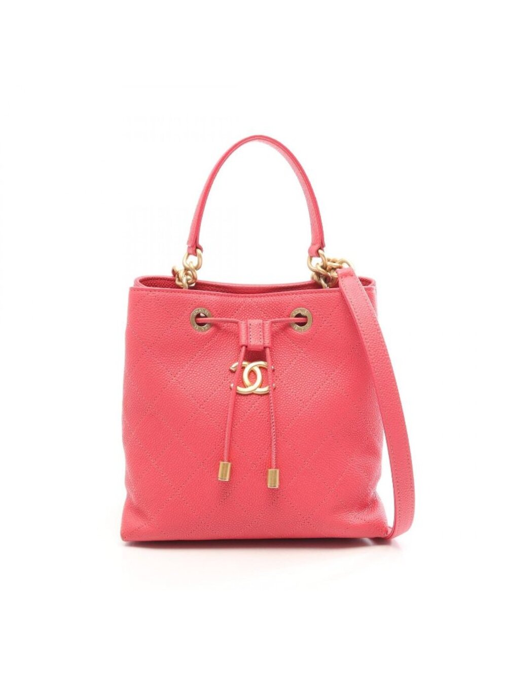 Chanel Shoulder Bag Quilted Bucket 2-Way Pink Caviar Leather Chain